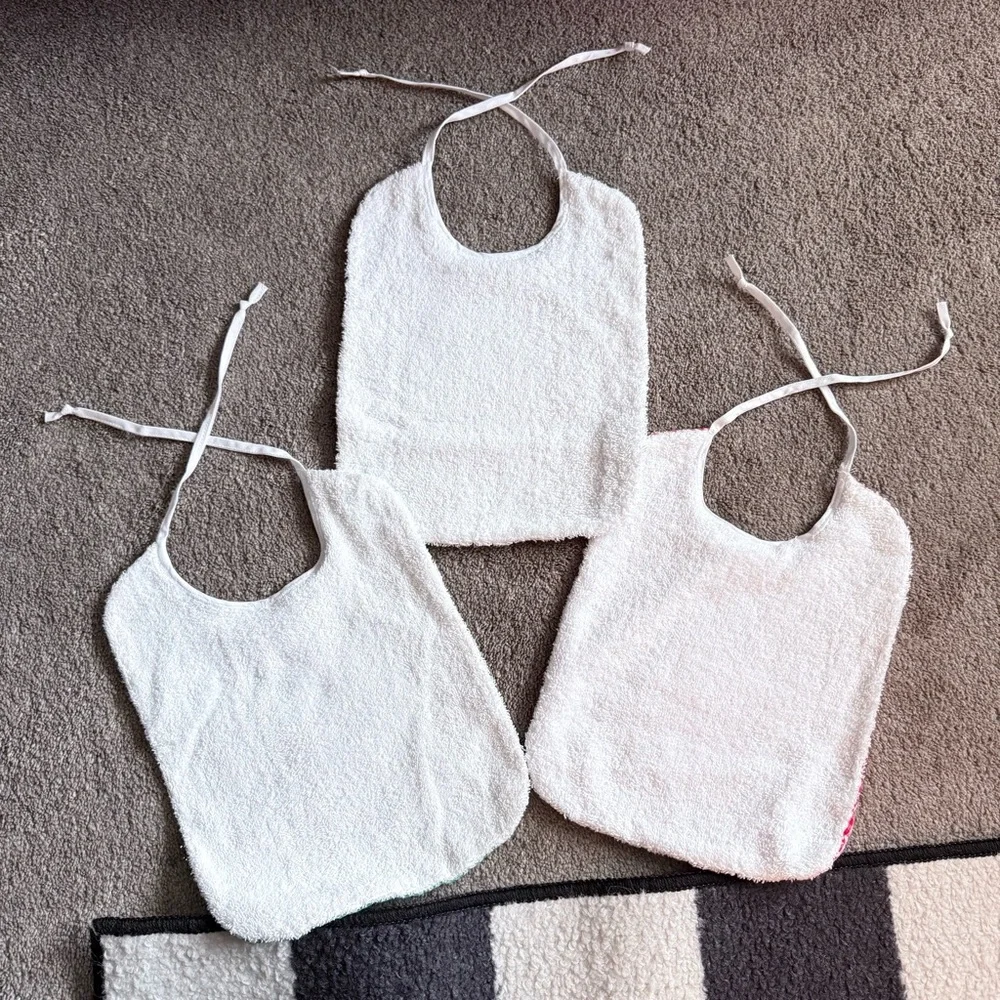 🍓 Handmade Gingham Floral Turtle Bear Apple Terry Cloth Tie Back Bibs (3 Pack)